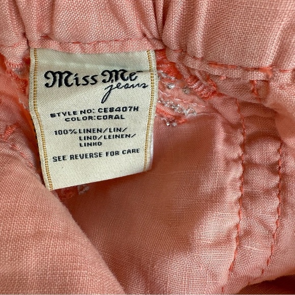 Miss Me Linen Shorts Mid Rise Women Size 28 Boho Casual Beach Pink Coral - Picture 7 of 15